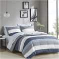 thumbnail image 1 of JERFIT King Size Comforter Set Blue Grey, 7-Piece Bed in a Bag with Sheets, Stripe Pattern, Microfiber, Hypoallergenic, Antimicrobial, 1 of 10