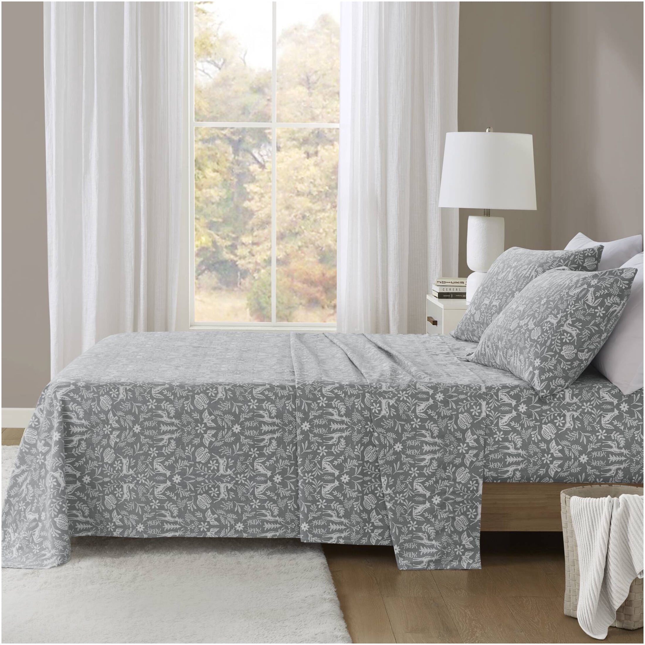 JERFIT King Size Flannel Sheet Set 4-Piece, 100% Cotton Printed Bedding ...