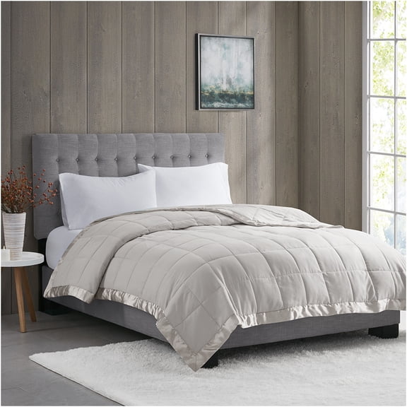 JERFIT King Size Grey Down Alternative Blanket, Lightweight All-Season Comforter with Satin Edge, Hypoallergenic Machine Washable Bedding