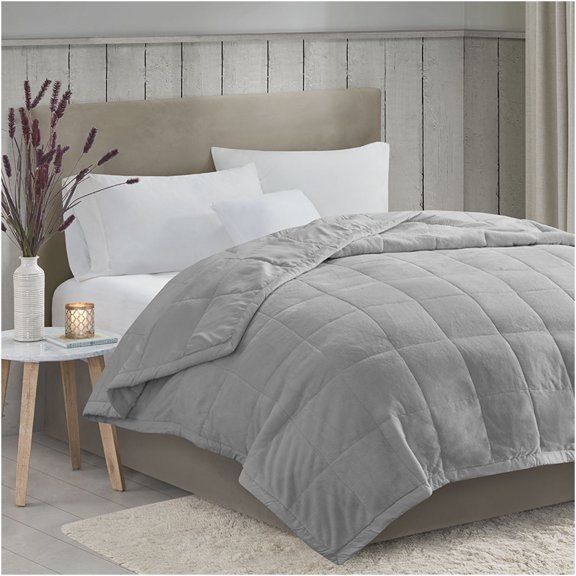 JERFIT King Size Grey Reversible Temperature Regulating Blanket, HeiQ Smart Temp Control, Plush & Microfiber, All Season Down Alternative Comforter