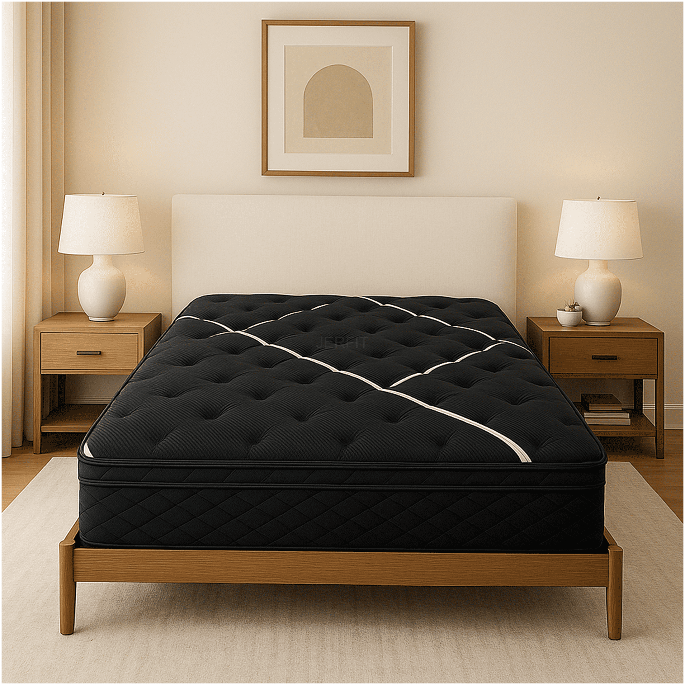 JERFIT King Size Hybrid Mattress, Firm Support with Cooling Gel Memory Foam, Individually Wrapped Coils for Motion Isolation, Black White