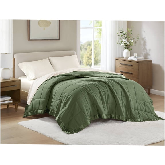 JERFIT King Size Lightweight Down Alternative Comforter, Green Summer Weight Bed Blanket with Satin Edge, Hypoallergenic & OEKO-TEX Certified
