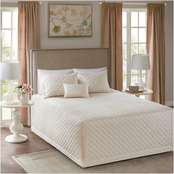 JERFIT King Size Reversible Quilted Bedspread Set - 4 Piece Khaki Cotton Percale Coverlet with Pillow Shams