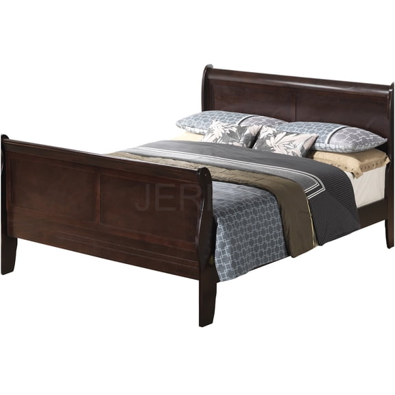 JERFIT King Size Sleigh Bed Frame, Cappuccino Finish Particle Board Platform Bed with Wood Trim, No Box Spring Needed, Assembly Required