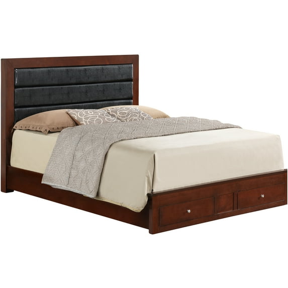 JERFIT King Size Storage Bed Frame with Headboard, Cherry Finish, Particle Board Platform Bed with 4 Storage Drawers