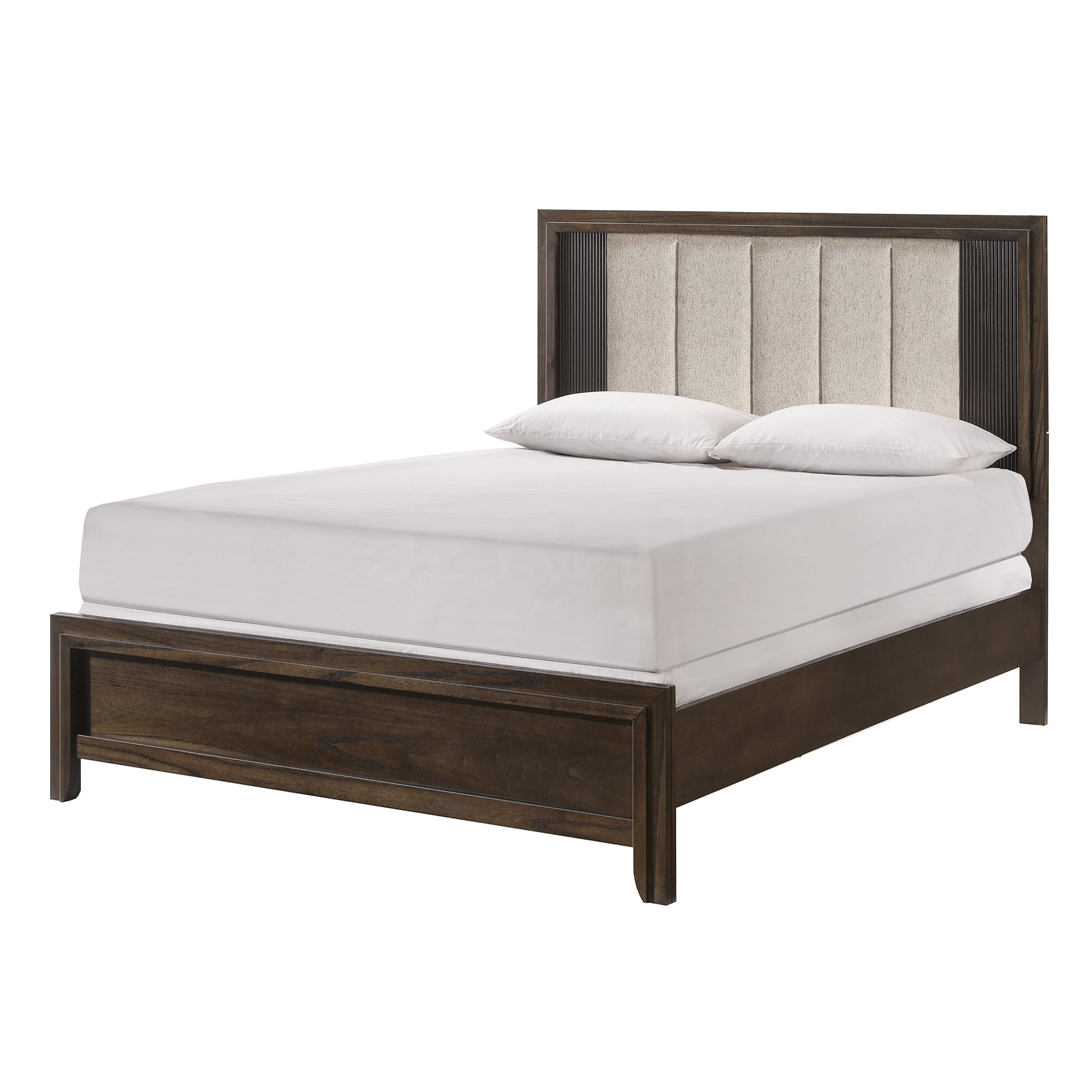 JERFIT King Size Upholstered Bed Frame with Headboard, Rustic Brown Wood Panel Platform Bed, No Box Spring Needed, Modern Farmhouse Bedroom Furniture