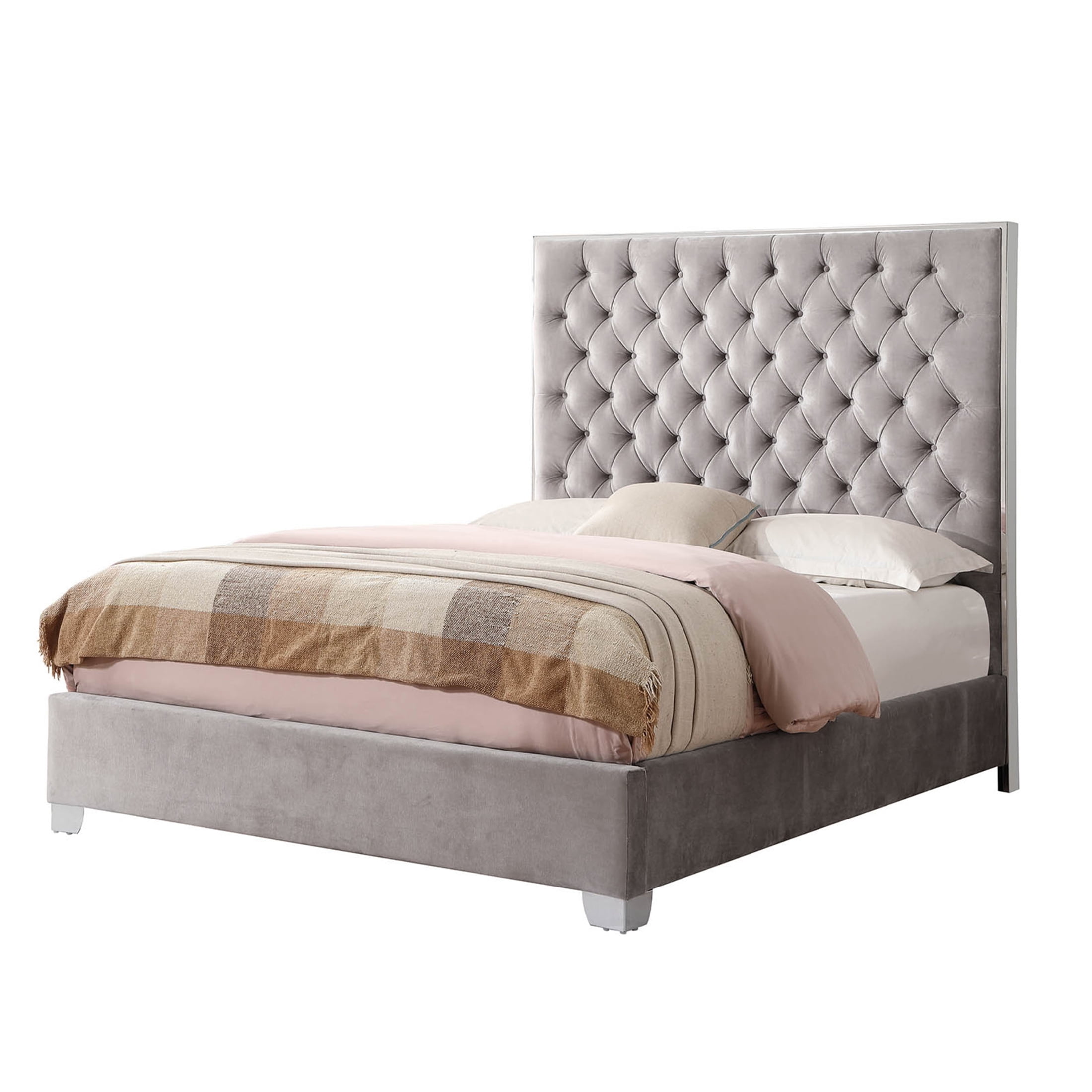 JERFIT King Size Upholstered Platform Bed Frame with Foam Padding, Easy ...