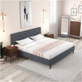 thumbnail image 1 of JERFIT King Size Upholstered Platform Bed Frame with Tall Tufted Headboard, Grey Fabric, No Box Spring Needed, 1 of 10