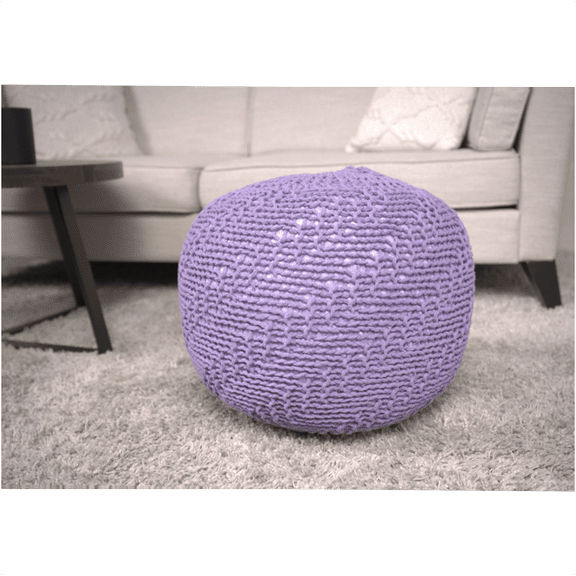 JERFIT Knitted Cotton Floor Pouf Ottoman with Bead Filling, Soft Lavender Seating for Living Room, Bedroom Decor
