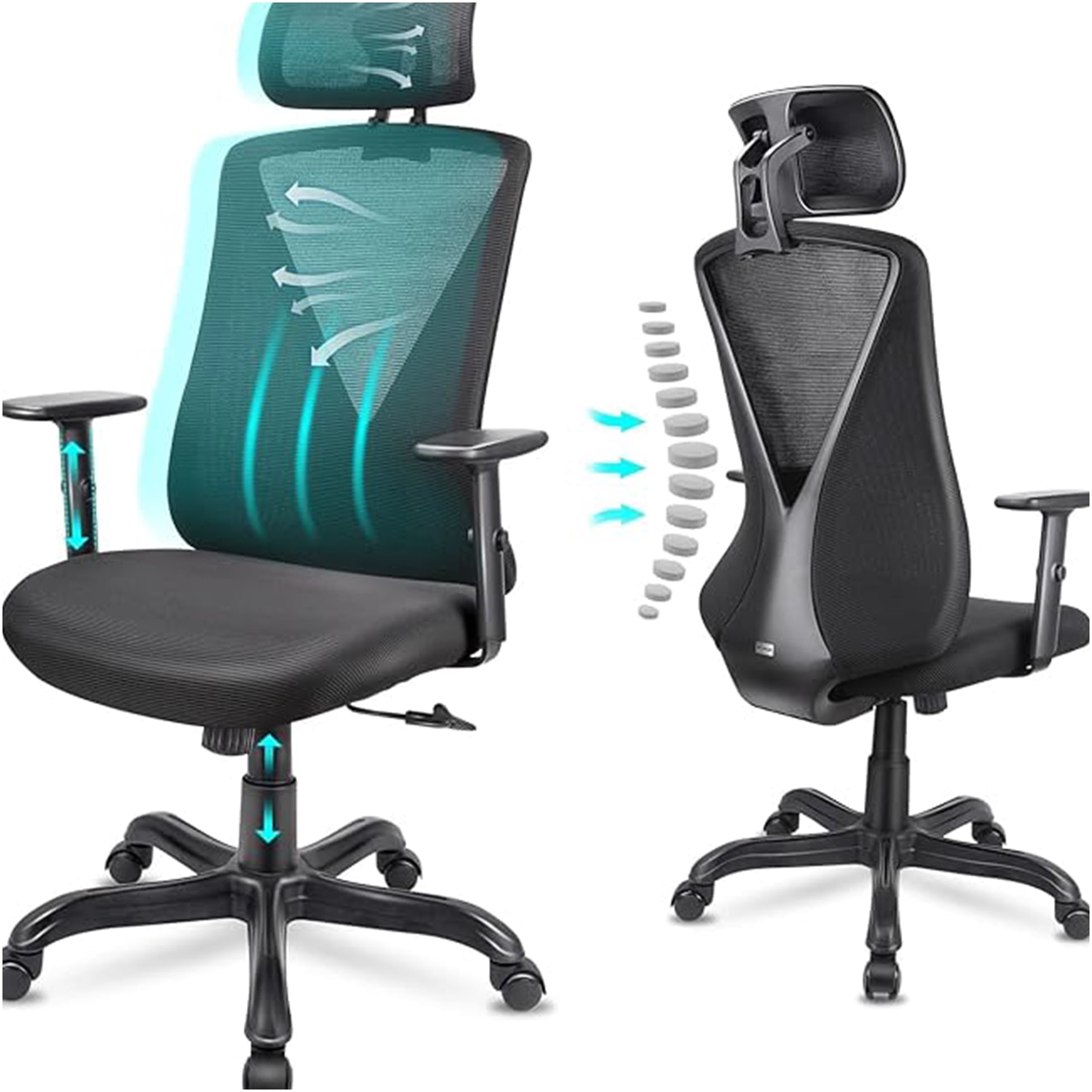 JERFIT L Shaped Desk with Bookshelf, 360° Rotating Corner Computer Desk for Home Office, Black Workstation with Storage