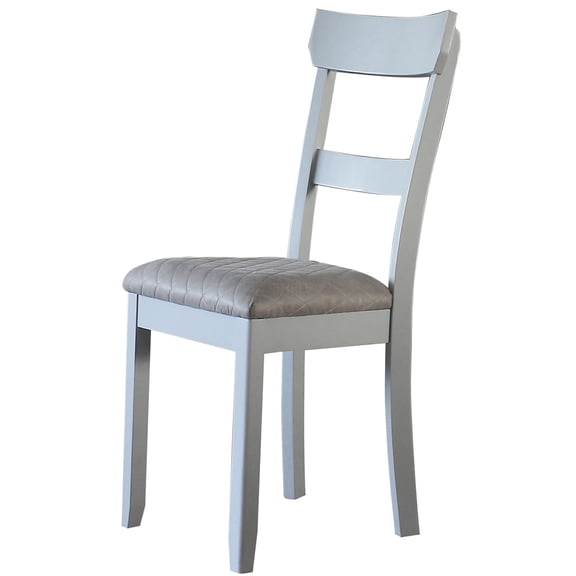 JERFIT Ladder Back Side Chairs Set of 2, Upholstered Dining Chairs with Diamond Pattern, Grey Fabric and Wooden Tapered Legs for Kitchen, Dining Room