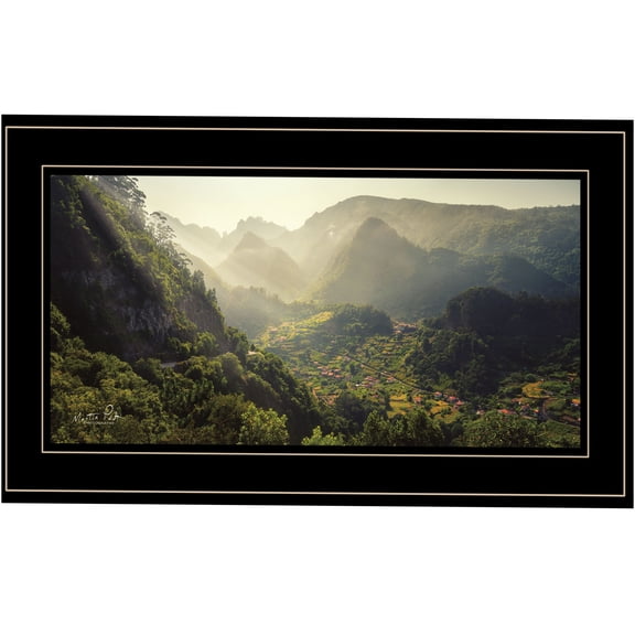 JERFIT "Land of the Hobbits" Martin Podt Framed Print Wall Art, Multicolor Fantasy Landscape Painting on Paper, Black Frame, Ready to Hang