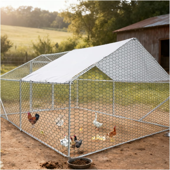 JERFIT Large 13x10x6 FT Outdoor Metal Chicken Coop Run with Waterproof Roof, Galvanized Steel Poultry Pen for Hens, Ducks, Birds
