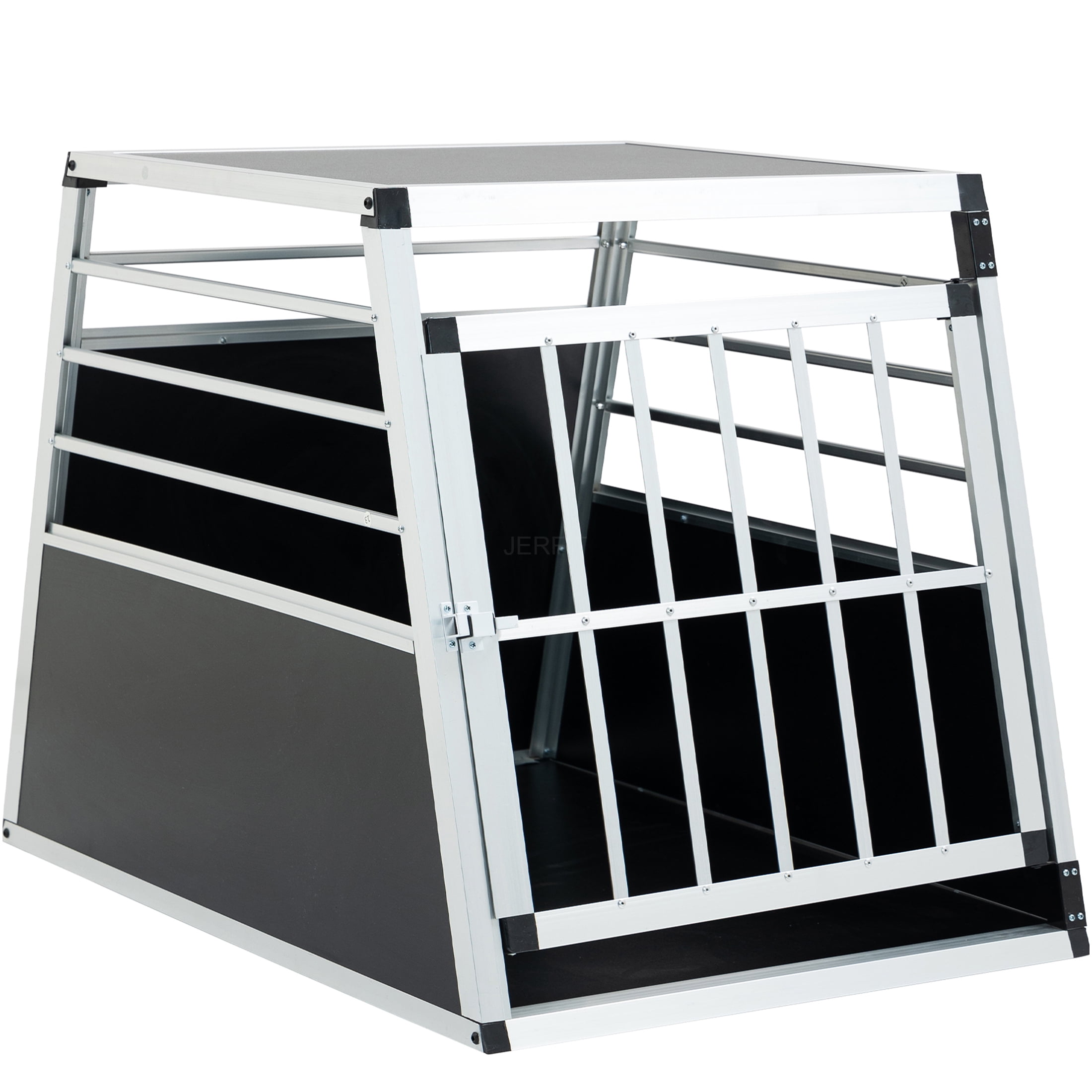 JERFIT Large 36" Aluminum Dog Crate for Travel, Heavy Duty Metal Pet Kennel Carrier with Lockable Door & Ventilation, Black/Silver