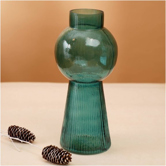 JERFIT Large Hand-Blown Glass Vase for Home Dcor, Modern Teal Green Funnel Flare Vase for Floral Arrangements, Centerpiece Decor for Living Room Office Wedding