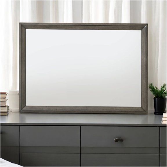 JERFIT Large Modern Gray Oak Wood Framed Wall Mirror, Rectangular Non-Beveled Mirror for Living Room, Bedroom, Bathroom, Hallway