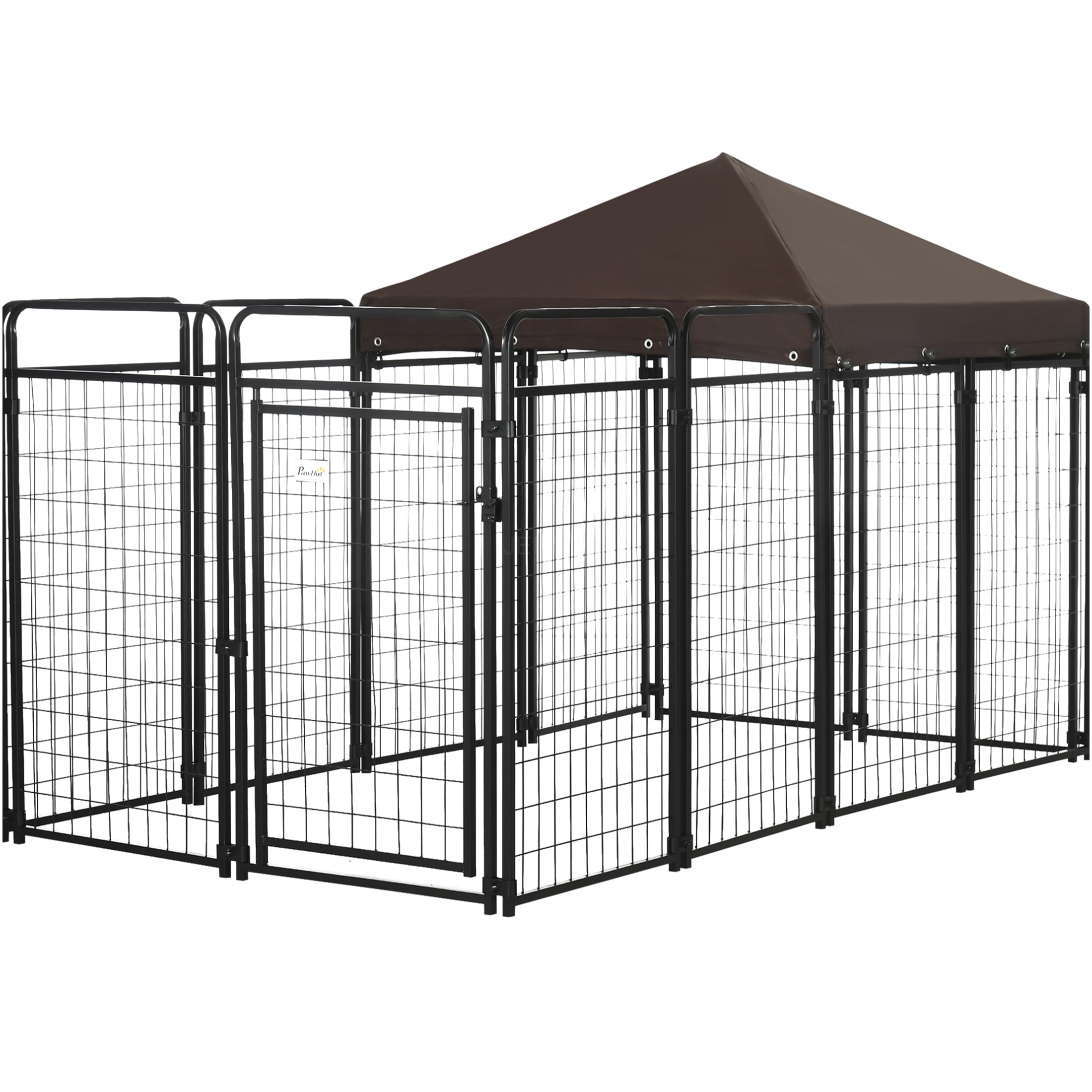 JERFIT Large Outdoor Dog Kennel with Shade Roof, 5.2ft Tall Heavy Duty Steel Pet Cage Playpen for Big Medium Dogs, 9.3'x4.6'x5.2' Black