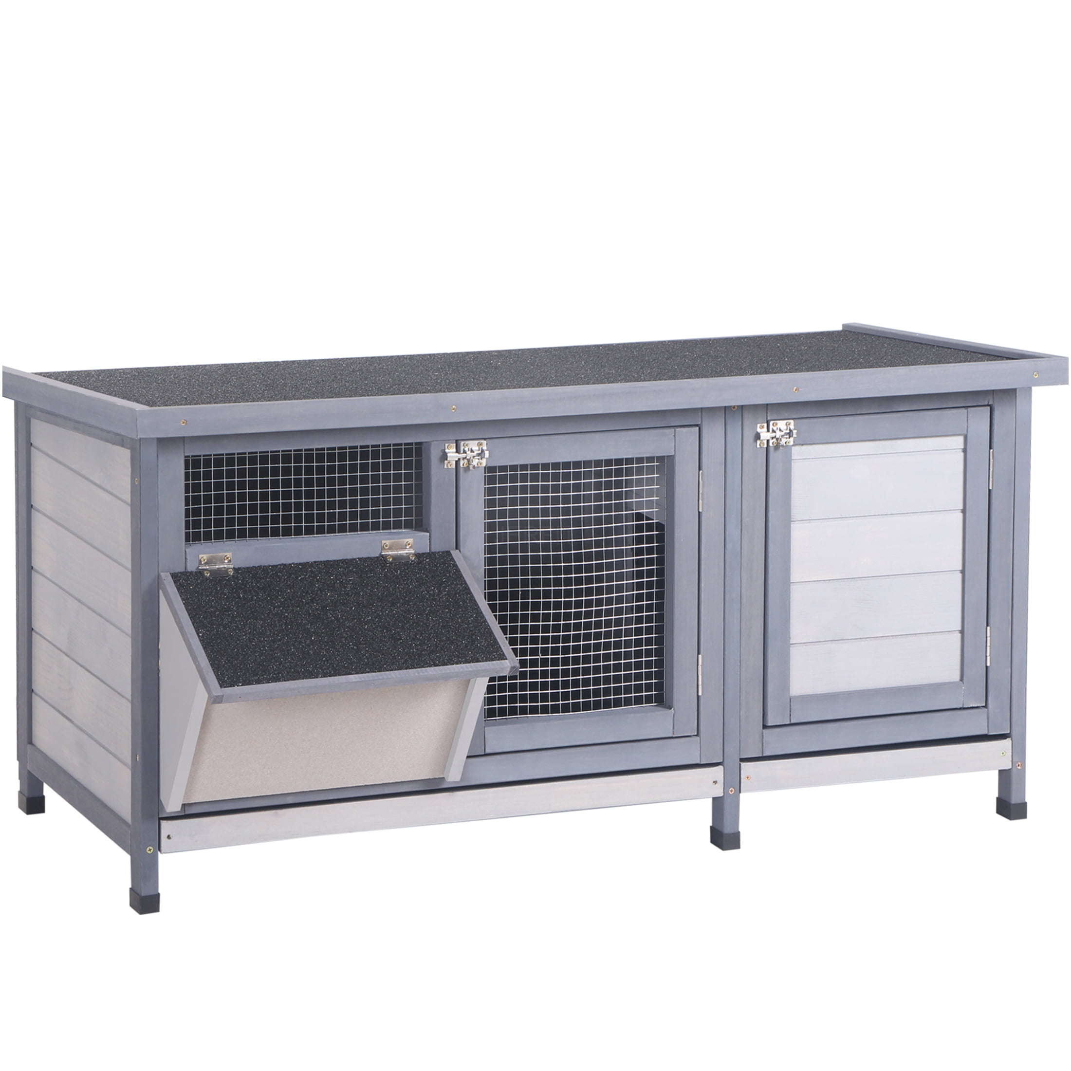 JERFIT Large Outdoor Rabbit Hutch with Waterproof Asphalt Roof, Pull ...