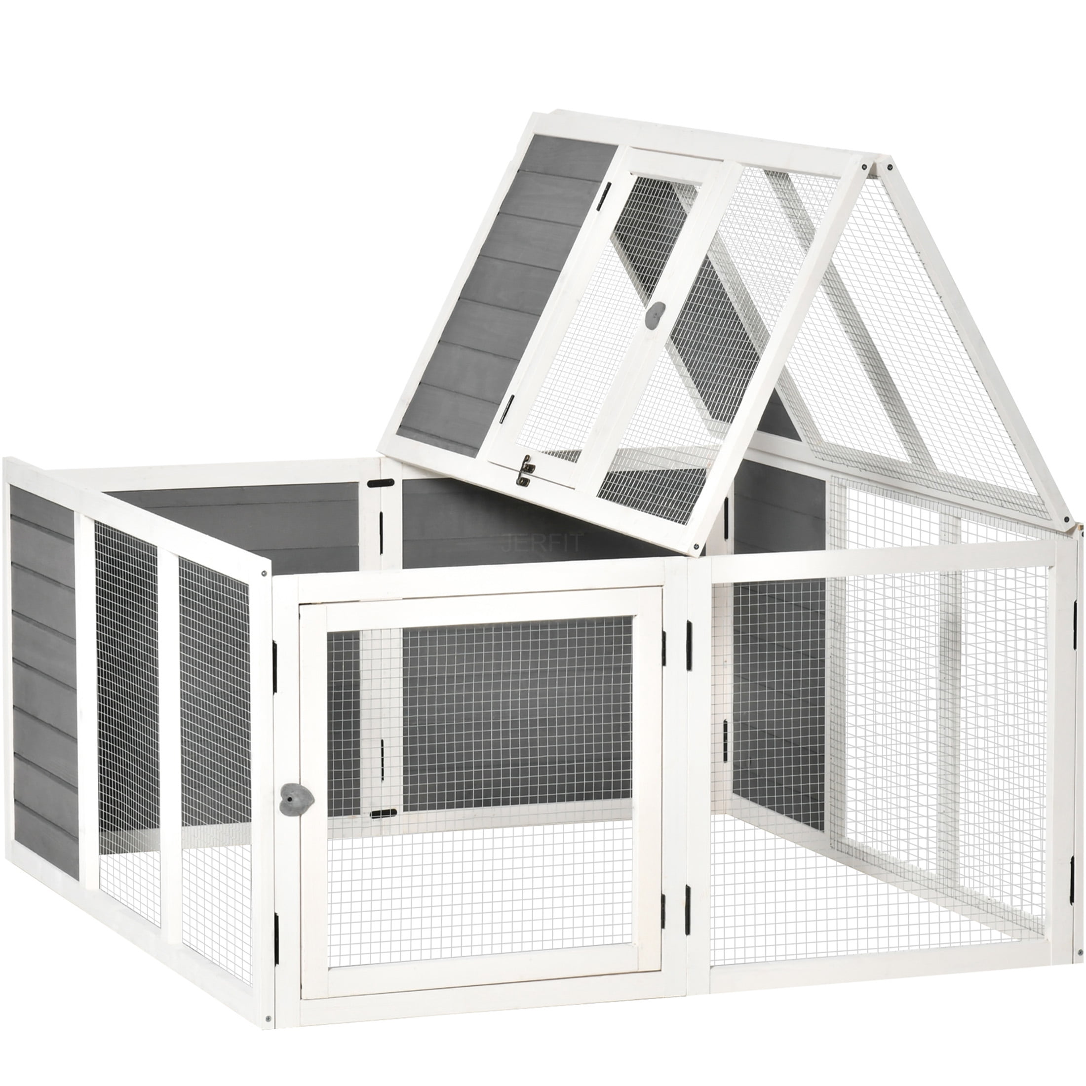 JERFIT Large Outdoor Rabbit Hutch with Foldable Roof, Wooden Bunny Cage ...