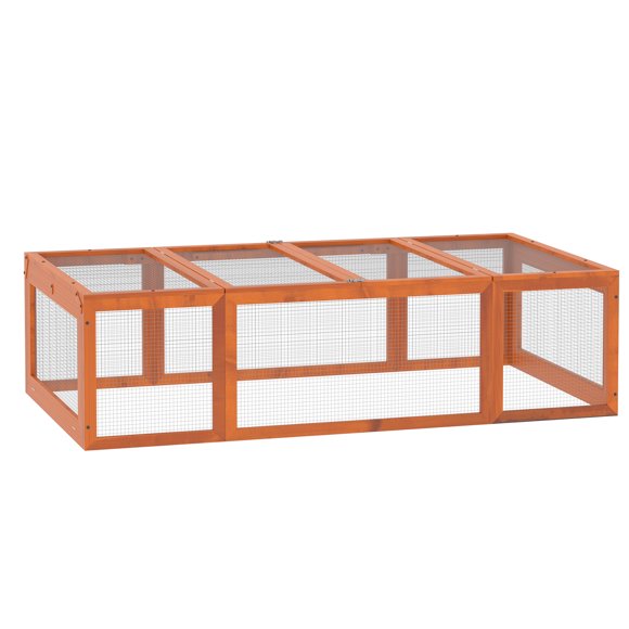 JERFIT Large Outdoor Rabbit Hutch with Run, Wooden Bunny Cage Habitat Enclosure for Rabbits, Guinea Pigs, Natural Orange Finish