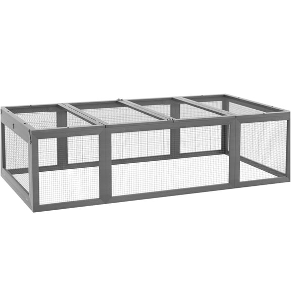 JERFIT Large Outdoor Rabbit Hutch with Run, Wooden Bunny Cage with Lockable Doors, Weather-Resistant Gray Guinea Pig House for Small Animals