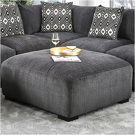 JERFIT Large Square Ottoman with Memory Foam, Gray Upholstered Storage Bench, Modern Footstool for Living Room