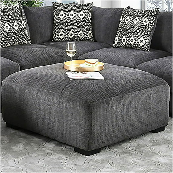 JERFIT Large Square Ottoman with Memory Foam, Plush Gray Chenille Fabric Upholstered Storage Footstool for Living Room, Modern