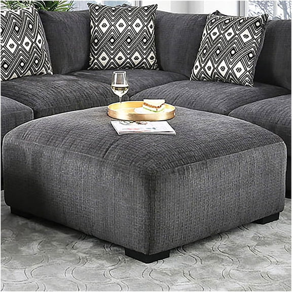 JERFIT Large Square Ottoman with Memory Foam, Plush Gray Chenille Fabric Upholstered Storage Footstool for Living Room, Modern