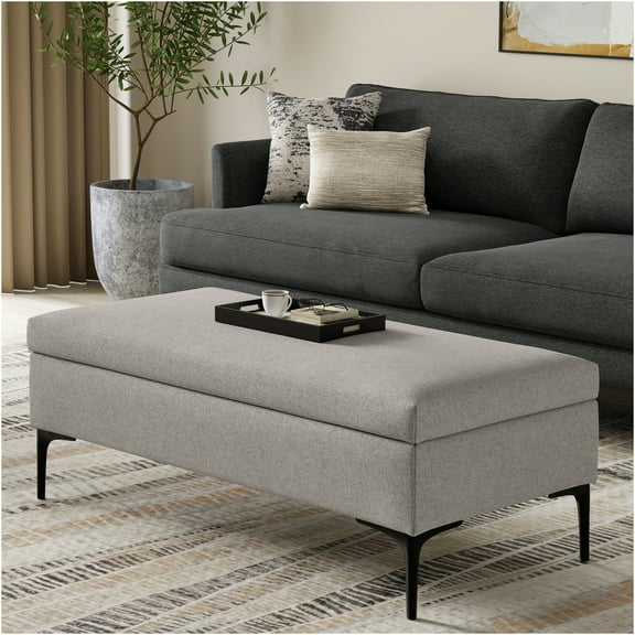 JERFIT Large Storage Ottoman Coffee Table with Lift Top, Gray Upholstered Bench with Storage for Living Room, Foot Rest Stool, Wood Metal Base
