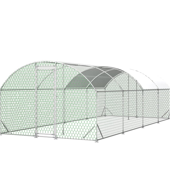 JERFIT Large Walk-In Metal Chicken Coop with Waterproof Roof, 26x9x6ft Outdoor Poultry Cage & Rabbit Duck Run Pen, Silver Aluminum