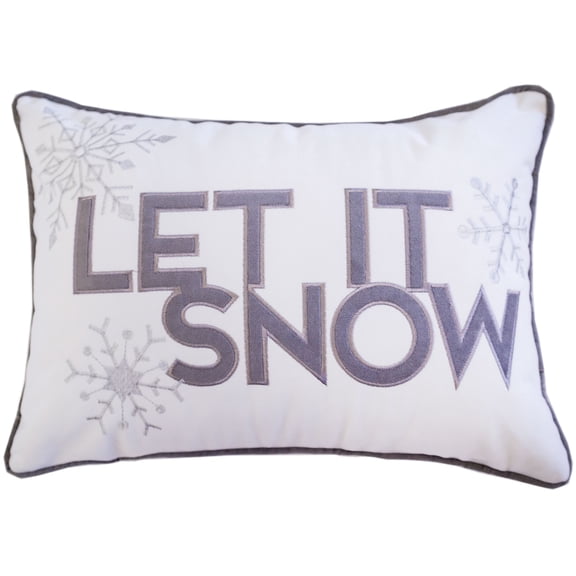 JERFIT Let It Snow Embroidered Velvet Lumbar Pillow with Insert, Winter Holiday Decorative Throw Cushion for Couch Bed
