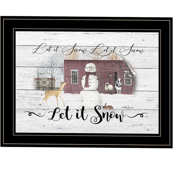 JERFIT "Let It Snow" Framed Print Wall Art, 12x16 Inch Multicolor Winter Landscape Ready to Hang Picture for Living Room Bedroom Decor