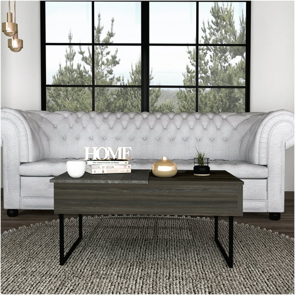 JERFIT Lift Top Coffee Table with Storage, Rectangle Lift-Top Cocktail Table with Drawer and Shelf, Modern Espresso Brown Manufactured Wood Center Table for Living Room