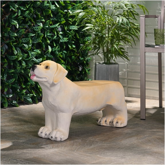 JERFIT Light Brown Labrador Outdoor Bench, No Assembly MGO Garden Bench for Patio, 31.5" Wide Pet-Themed Concrete Seat