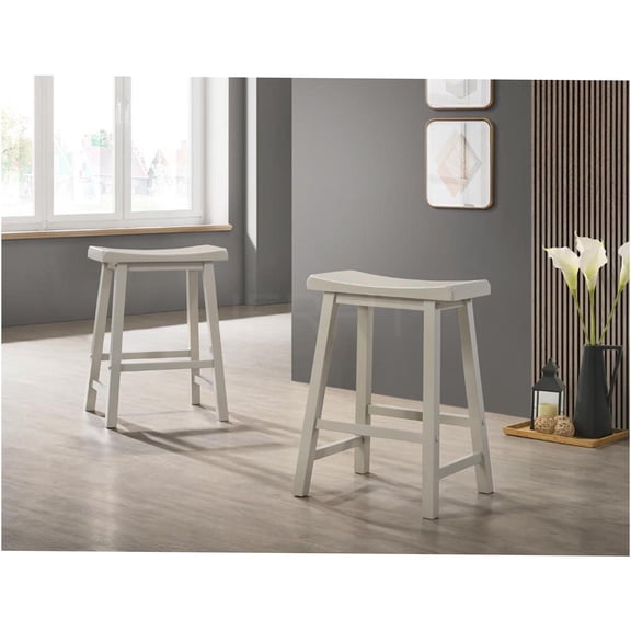 JERFIT Light Gray Ergonomic Backless Bar Stools, Set of 2, Solid Wood Counter Height Stools with Footrest