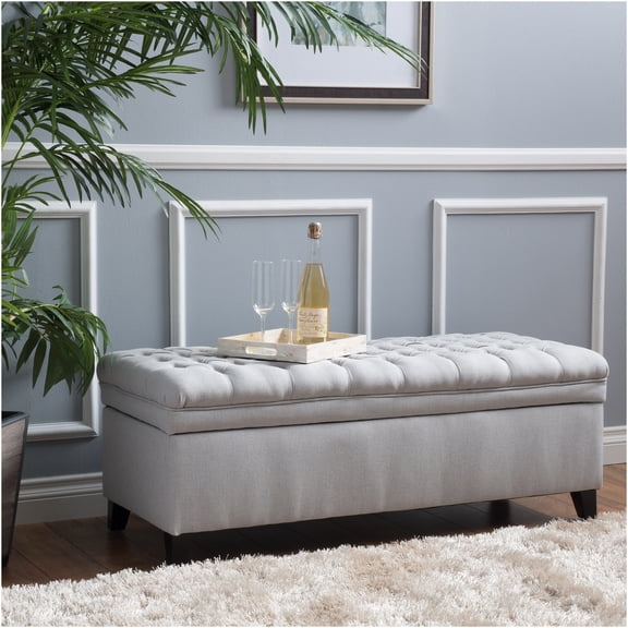 JERFIT Light Gray Fabric Storage Ottoman Bench with Lift Top, 50" Long Footstool Pouf for Living Room, Organize Blankets & Toys