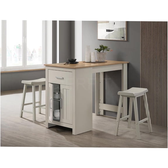 JERFIT Light Gray Kitchen Dining Set with Storage Cabinet, Drawer and 2 Counter Height Stools for Small Space