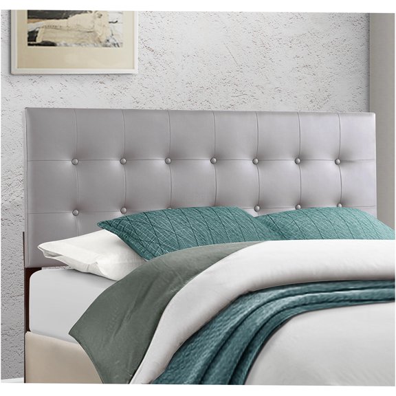 JERFIT Light Grey PU Upholstered Queen Size Headboard with Foam Padding, Modern Bed Frame Headboard for Bedroom, Easy Assembly