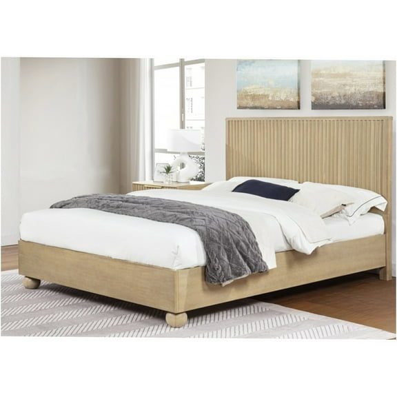 JERFIT Light Oak King Bed Frame with Fluted Headboard, Modern Wood Platform Bed, No Box Spring Needed, Minimalist Bedroom Furniture
