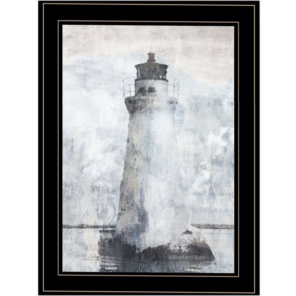 JERFIT Lighthouse Framed Wall Art Print Ready to Hang, Modern Multicolor Coastal Decor for Living Room Bedroom Bathroom, Black Frame Paper Poster