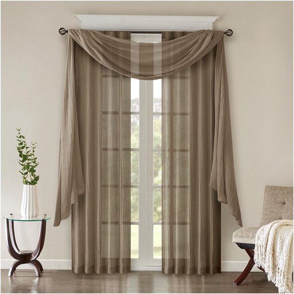 JERFIT Lightweight Crushed Sheer Window Scarf, Taupe 42x144 Inches, Polyester Draping Curtain Valance for Decorative DIY Home
