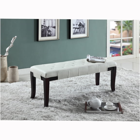 JERFIT Linon Tufted Bench Faux Leather White