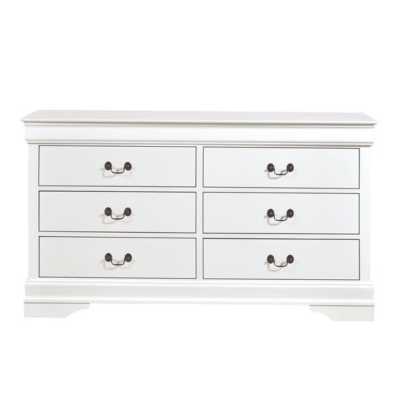 JERFIT Louis Philippe White Dresser with 6 Drawers, Antique Brass Pulls, Classic Bedroom Furniture, No Assembly Required