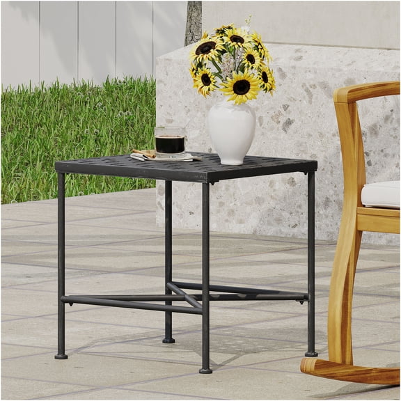 JERFIT Luna Black Iron End Table for Outdoor Patio, 16.5" Small Side Table with Powder Coated Finish for Garden, Poolside, Balcony