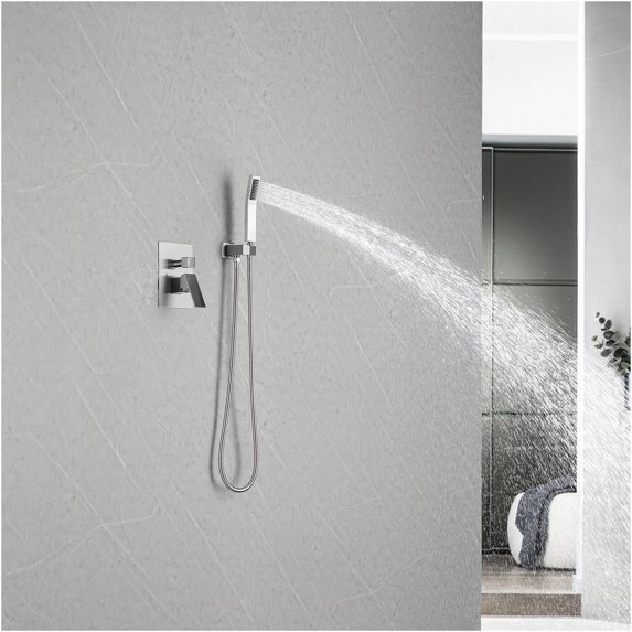 JERFIT Luxury 12 Inch Rain Shower System Combo, Wall Mounted High Pressure Shower Set with Rainfall Showerhead, Handheld Spray, Brushed Nickel Finish