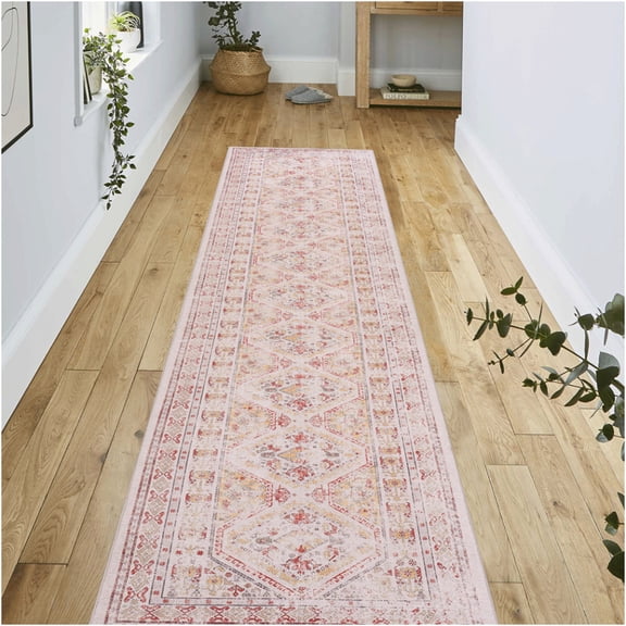 JERFIT Machine Washable Runner Rug 2x10 Feet, Non-Slip Low Pile Chenille Area Rug for Hallway Kitchen, Beige Washable Carpet for Indoor Use