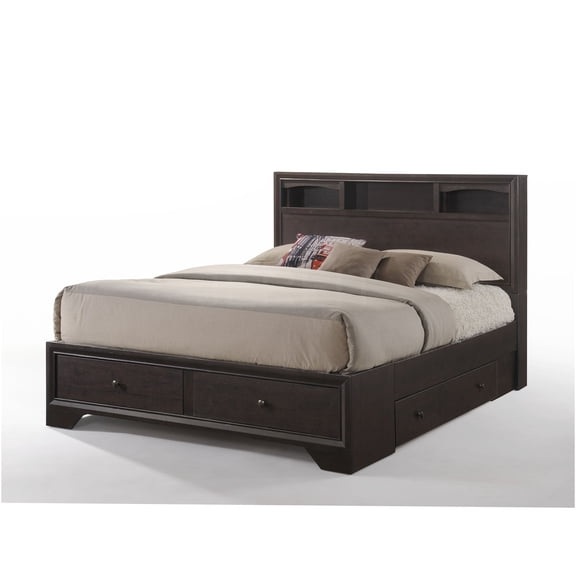 JERFIT Madison II Queen Storage Bed with Bookcase Headboard 4 Drawers, Espresso Finish Platform Bed Frame, No Box Spring Needed