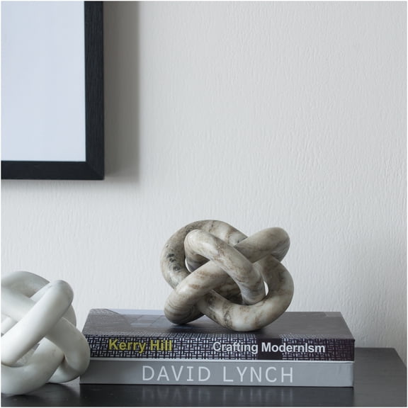 JERFIT Marble Chain Link Sculpture, Abstract Cream Marble Statue, Modern Home Office Decor for Desk, Shelf, Mantel