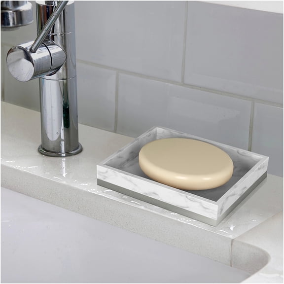 JERFIT Marble Resin Countertop Soap Tray for Bathroom Vanities Shower Ledges and Kitchen Sink Areas