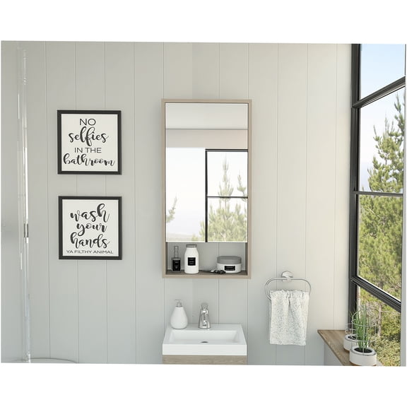 JERFIT Mariana 36" x 18" Modern Gray Medicine Cabinet with Mirror Door & 3 Shelves, Particle Board Bathroom Storage for Over Toilet Space